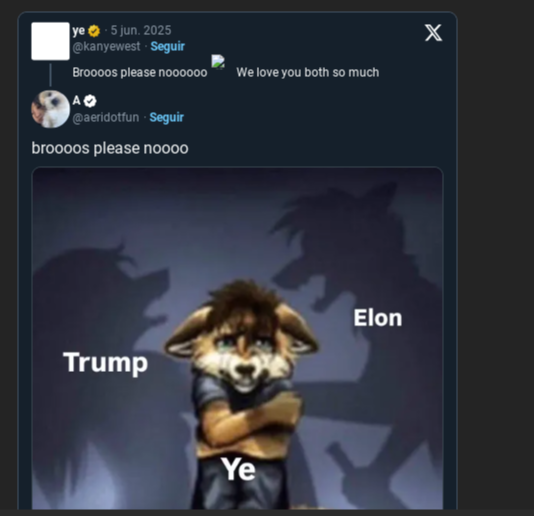 Kanye West intenta reconciliar a Donald Trump y Elon Musk: Broooos, por favor, noooooo