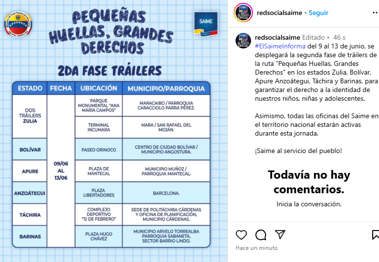 Saime: conoce la agenda semanal de cedulación para niños y adolescentes