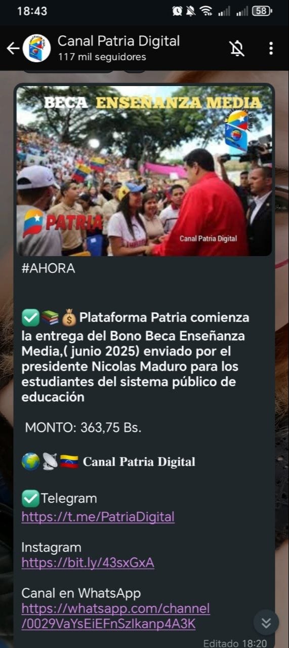 Sistema Patria inicia el pago de dos bonos para estudiantes correspondientes a junio: vienen con aumento Sistema Patria inicia el pago de dos bonos para estudiantes correspondientes a junio: vienen con aumento