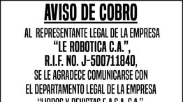 LE ROBOTICA C.A. AVISO DE COBRO