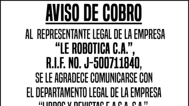 LE ROBOTICA C.A. AVISO DE COBRO