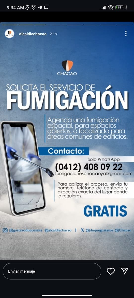 Servicio gratuito de fumigación en Chacao: requisitos para acceder a este beneficio
