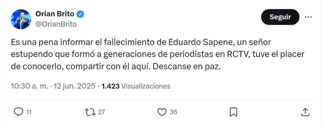Muere el reconocido periodista Eduardo Sapene: exdirectivo de RCTV Muere el reconocido periodista Eduardo Sapene: exdirectivo de RCTV