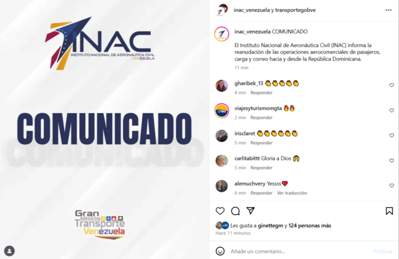 INAC: Venezuela y República Dominicana retoman operaciones aerocomerciales INAC: Venezuela y República Dominicana retoman operaciones aerocomerciales