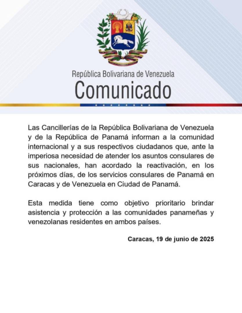 Venezuela y Panamá acuerdan reactivar los servicios consulares en ambas naciones
