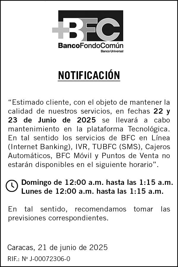 NOTIFICACIÓN BFC BANCO FONDO COMÚN 21 JUN 2025