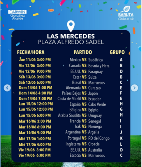 Cronograma para ver juegos del Mundial de Fútbol en Baruta: ENTRADA LIBRE