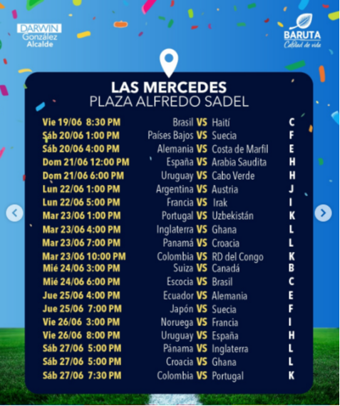 Cronograma para ver juegos del Mundial de Fútbol en Baruta: ENTRADA LIBRE