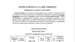 NOTIFICACIÓN INTER STAR PLUS, C.A., 01 AGO 25