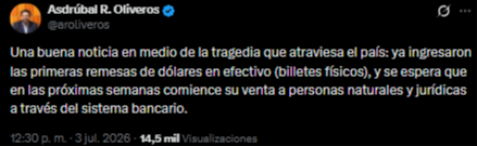 LO ÚLTIMO: Llegan a Venezuela las primeras remesas de dólares en efectivo