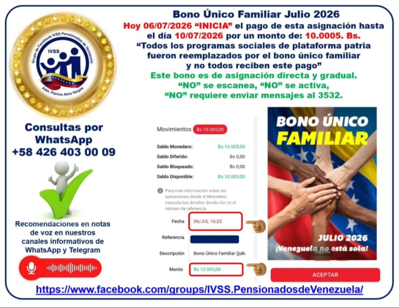 Sistema Patria activa el Bono Único Familiar este 6 de julio: MONTO