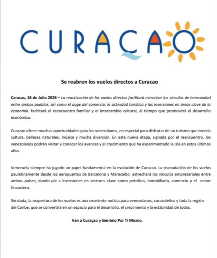Curazao retoma vuelos comerciales con Venezuela: será de forma progresiva desde Barcelona y Maracaibo