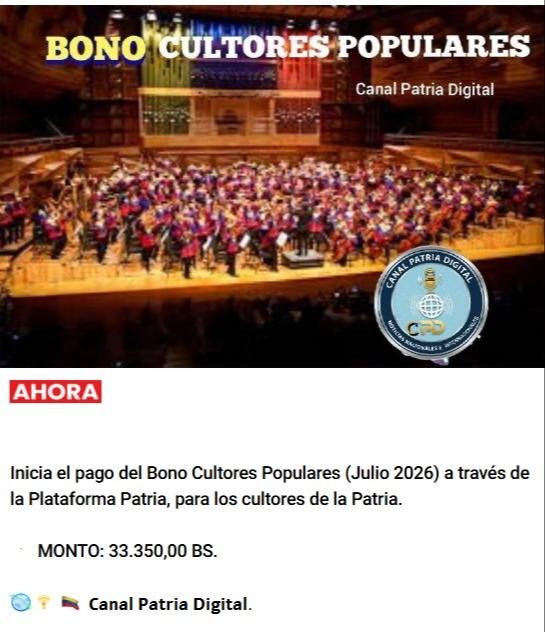 Pagan nuevo bono de más de Bs 33.000 en Patria: ¿Eres beneficiario?
