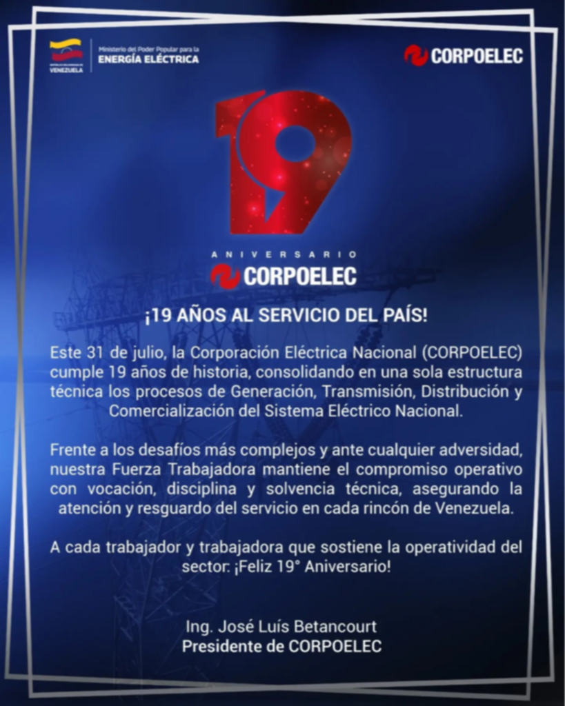 El mensaje de Corpoelec sobre el sistema eléctrico de toda Venezuela: comunicado El mensaje de Corpoelec sobre el sistema eléctrico de toda Venezuela: comunicado