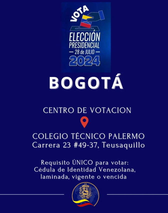 Embajada de Venezuela en Colombia cambia centro de votación en Bogotá