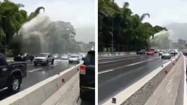 Reportan rotura de tubería de agua en Autopista Prados del Este