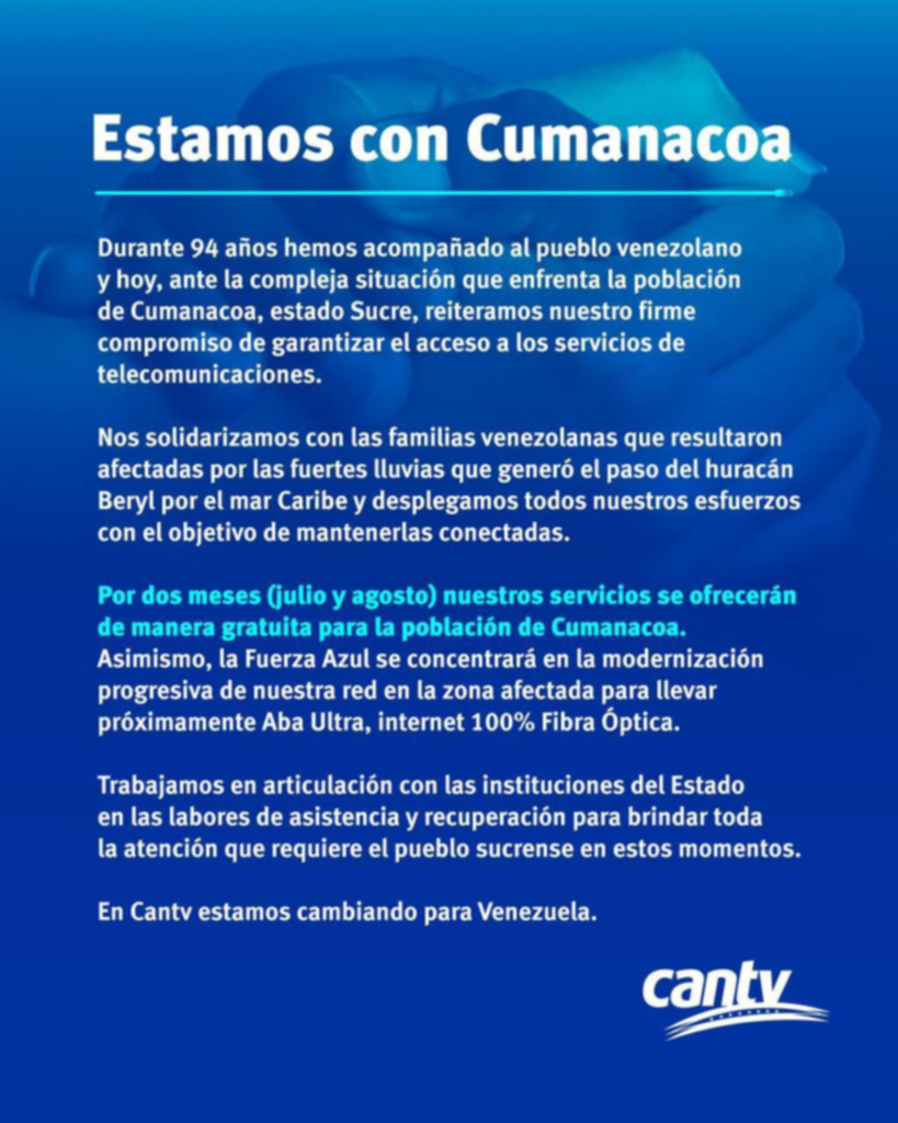 Cantv ofrece internet gratis a la comunidad de Cumanacoa Cantv ofrece internet gratis a la comunidad de Cumanacoa