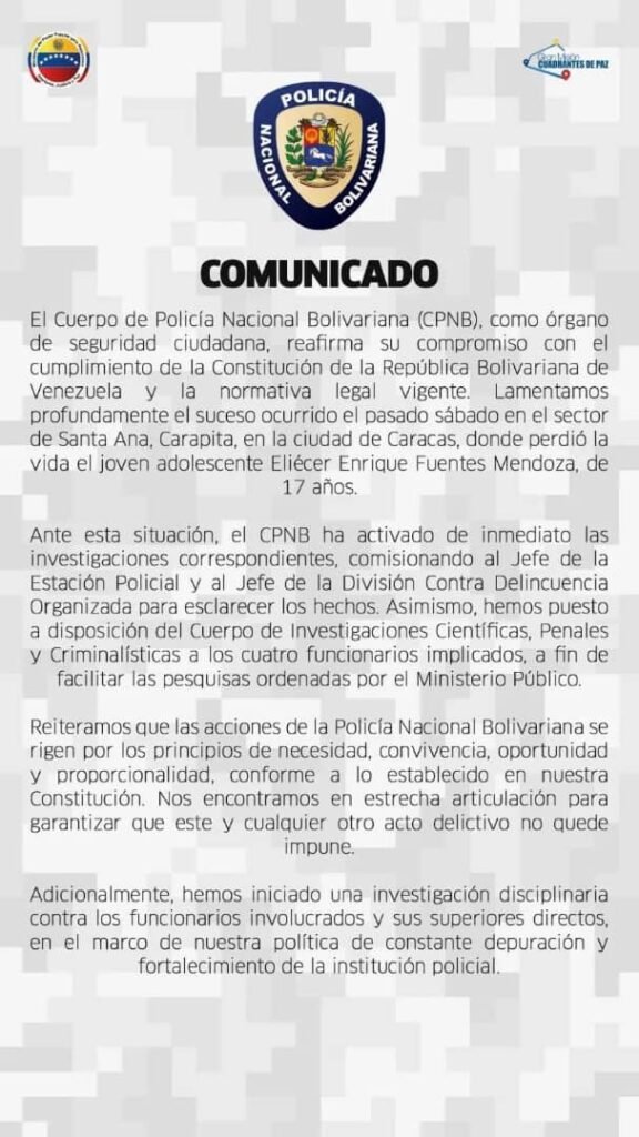 PNB inicia investigación disciplinaria contra funcionarios por suceso de Carapita