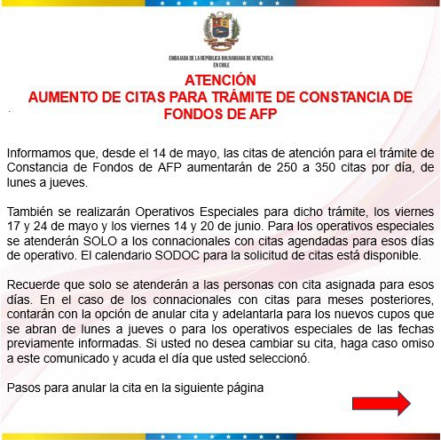 Embajada de Venezuela en Chile anuncia aumento de citas para trámites Embajada de Venezuela en Chile anuncia aumento de citas para trámites