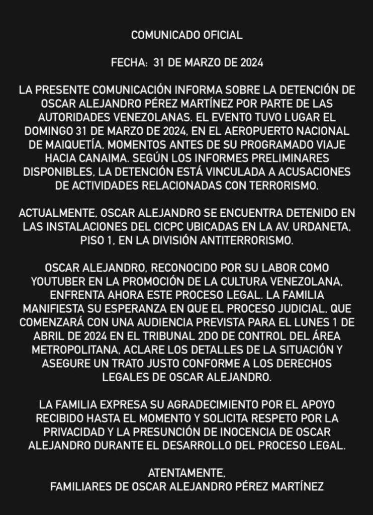 EXTRAOFICIAL | Detienen al influencer venezolano Oscar Alejandro en Maiquetía