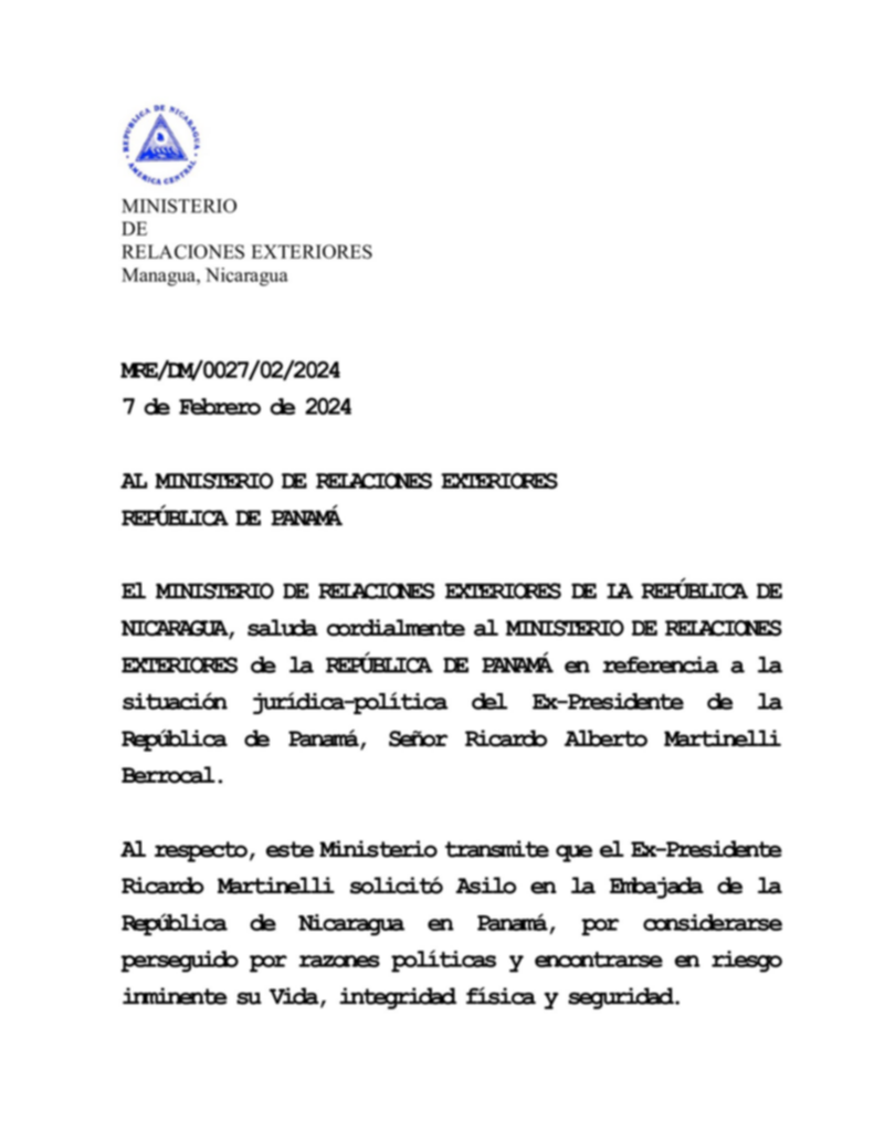 Última Hora: Nicaragua otorga asilo al expresidente de Panamá, Ricardo Martinelli Última Hora: Nicaragua otorga asilo al expresidente de Panamá, Ricardo Martinelli