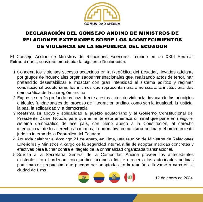 Países andinos tomarán medidas contra el crimen transnacional Países andinos tomarán medidas contra el crimen transnacional