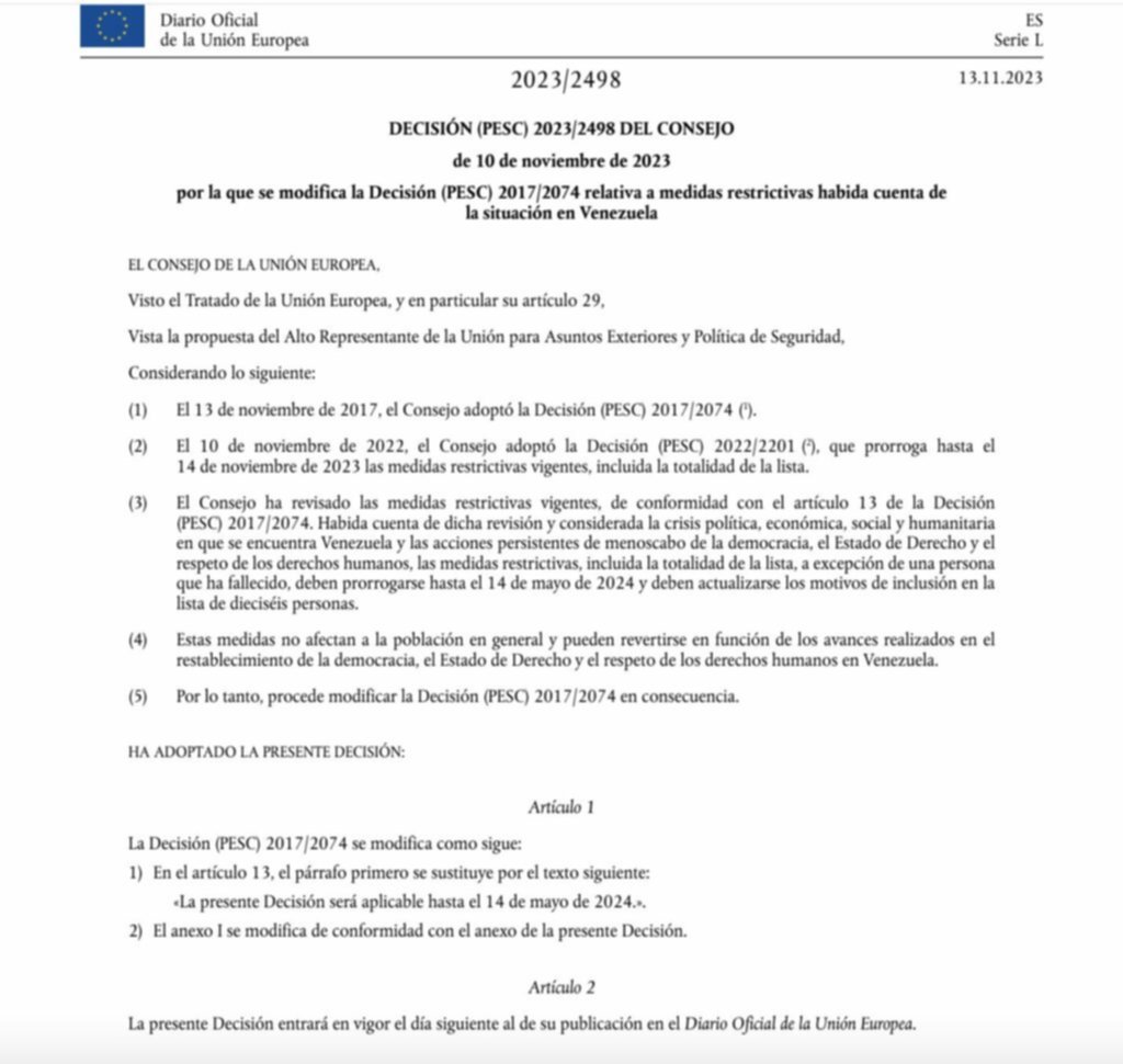 Unión Europea emite comunicación sobre sanciones a Venezuela Unión Europea emite comunicación sobre sanciones a Venezuela