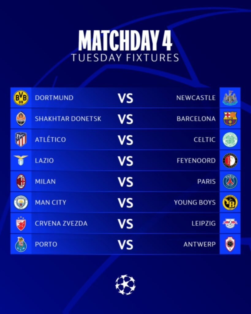Así se jugará la jornada en la Champions League Así se jugará la jornada en la Champions League
