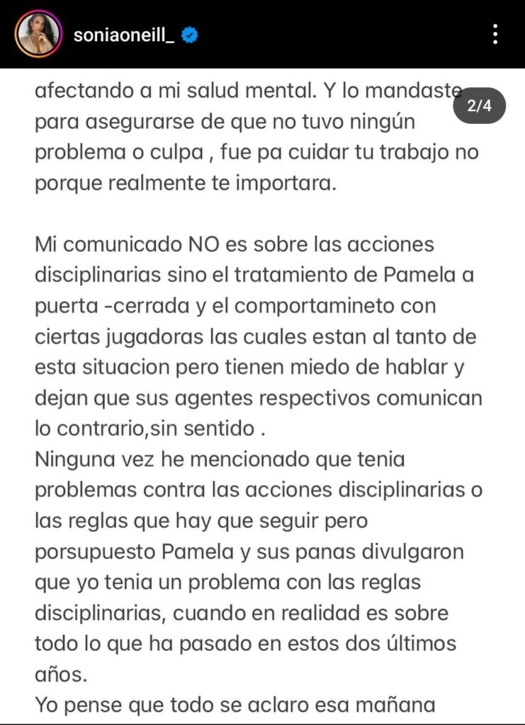 Sonia O’ Neill lanza otro comunicado y denuncia presión de Pamela Conti Sonia O’ Neill lanza otro comunicado y denuncia presión de Pamela Conti