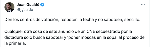 ¿Qué dijo?: Guaidó cuestiona anuncio del CNE para asistencia técnica en primaria