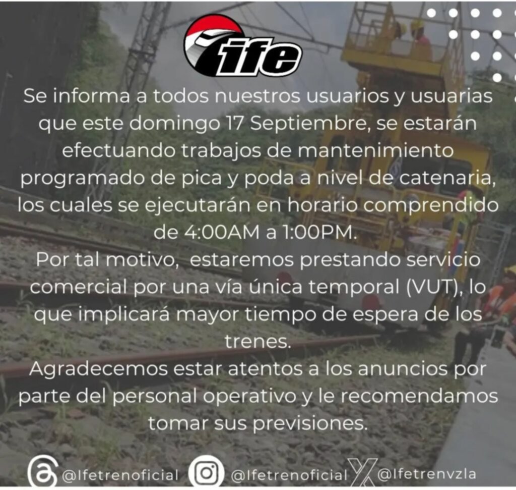¡Tome previsiones! Servicio del tren Valles del Tuy presenta limitaciones