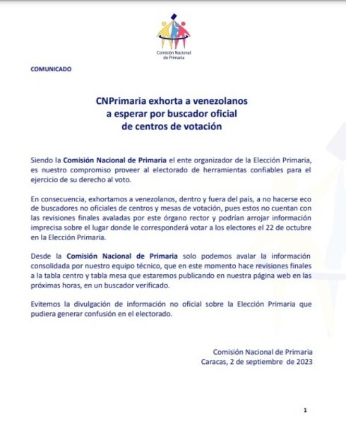 Comisión Nacional de Primaria exhorta a esperar por buscador de centros de votación Comisión Nacional de Primaria exhorta a esperar por buscador de centros de votación