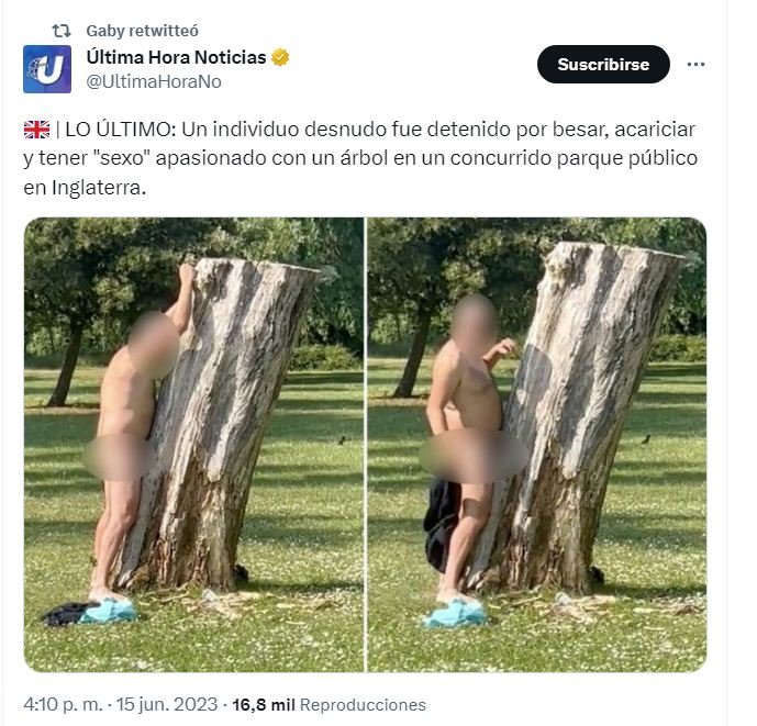 ¿Cómo le habrá quedado aquello? Detienen a un hombre por tener sexo desenfrenado con un árbol