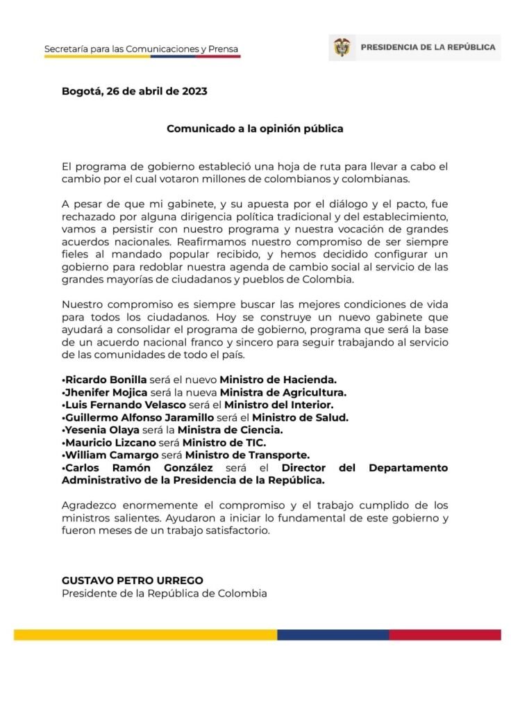 Gustavo Petro anuncia los siete nuevos ministros que conformarán su gabinete Gustavo Petro anuncia los siete nuevos ministros que conformarán su gabinete