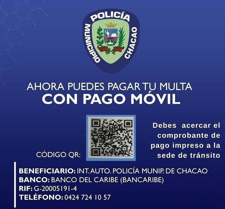 Entérate: PoliChacao habilita nuevo método de pago para multas (+Detalles) Entérate: PoliChacao habilita nuevo método de pago para multas (+Detalles)