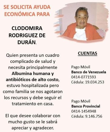 Servicio Público: Ayudemos a Clodomira Rodríguez Duran