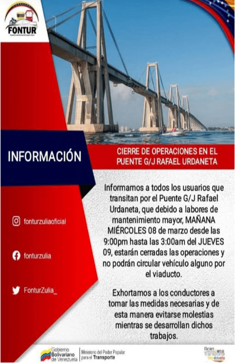 Cerrarán el Puente sobre el Lago de Maracaibo este 8 de marzo: Conoce el horario