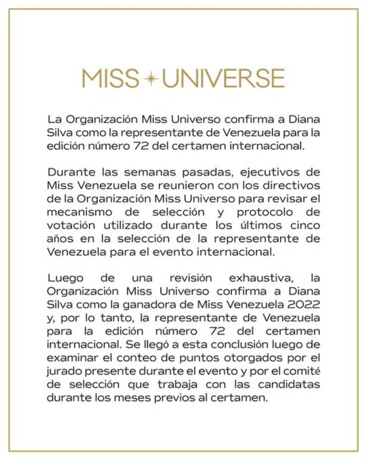 ¡Confirmadísima! Habló el Miss Universo: Diana Silva es la representante de Venezuela