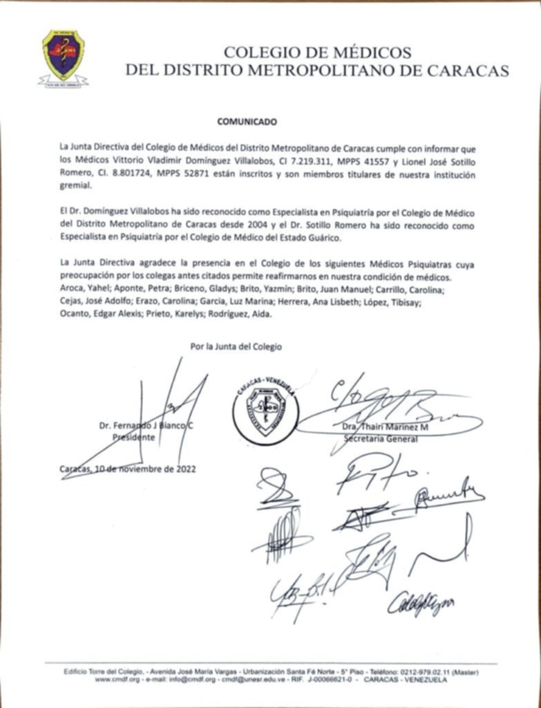 Colegio de médicos se pronuncia sobre detención de psiquiatras de Tía Panchita Colegio de médicos se pronuncia sobre detención de psiquiatras de Tía Panchita