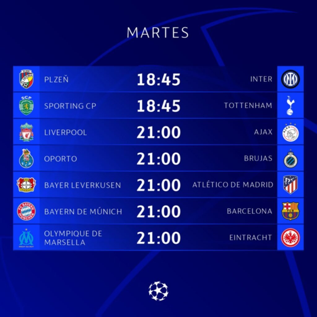 ¡Vuelve la Champions! Estos son los partidos de la segunda fecha ¡Vuelve la Champions! Estos son los partidos de la segunda fecha