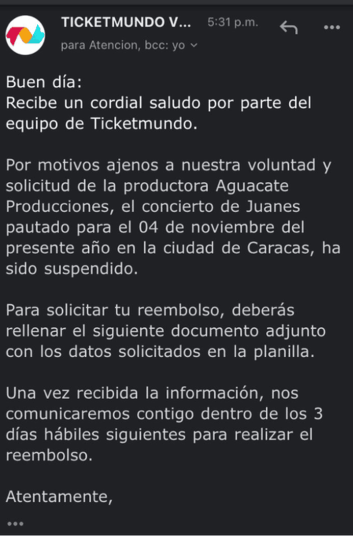 Suspenden concierto de Juanes en Venezuela: Reembolsarán el dinero de las entradas