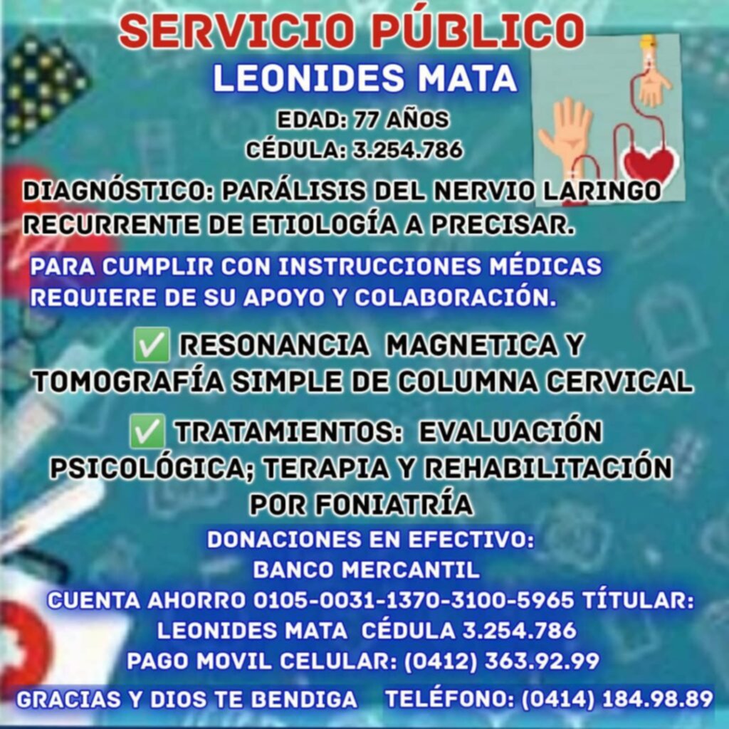 SERVICIO PÚBLICO: Leonides Mata necesita nuestra ayuda