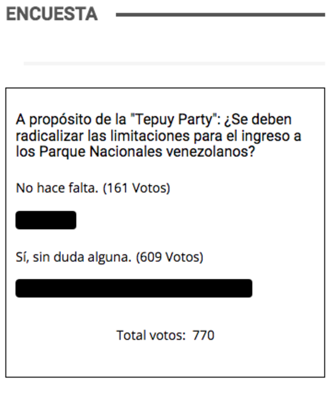 Encuesta 2001: Piden más restricciones en parques nacionales por la Tepuy Party Encuesta 2001: Piden más restricciones en parques nacionales por la Tepuy Party