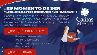 Cáritas habilita centros de acopio para ayudar a familias merideñas Cáritas habilita centros de acopio para ayudar a familias merideñas