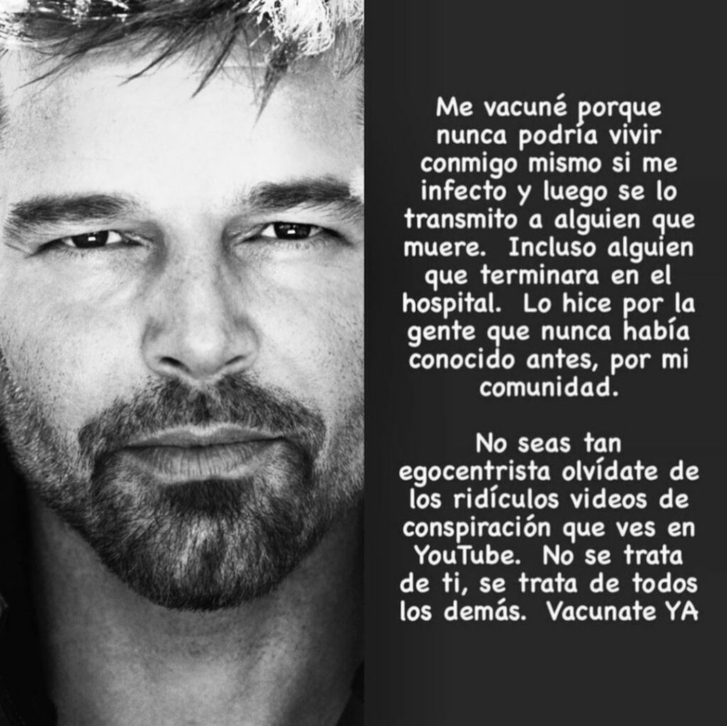 Ricky Martin exhorta a sus seguidores a vacunarse contra el COVID-19 Ricky Martin exhorta a sus seguidores a vacunarse contra el COVID-19