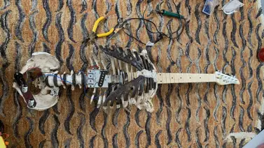 Músico construye una guitarra con el esqueleto de su tío Músico construye una guitarra con el esqueleto de su tío