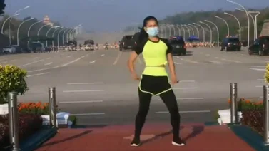 Profesora de aerobic grabó una clase frente al Parlamento de Birmania en pleno golpe de Estado