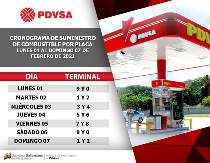 Cronograma de suministro de gasolina de este lunes 1 de febrero Cronograma de suministro de gasolina de este lunes 1 de febrero