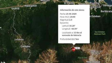 Reportan temblor de 2,9 en Valencia