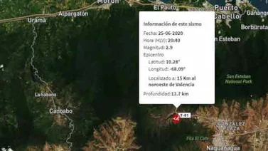Reportan temblor de 2,9 en Valencia